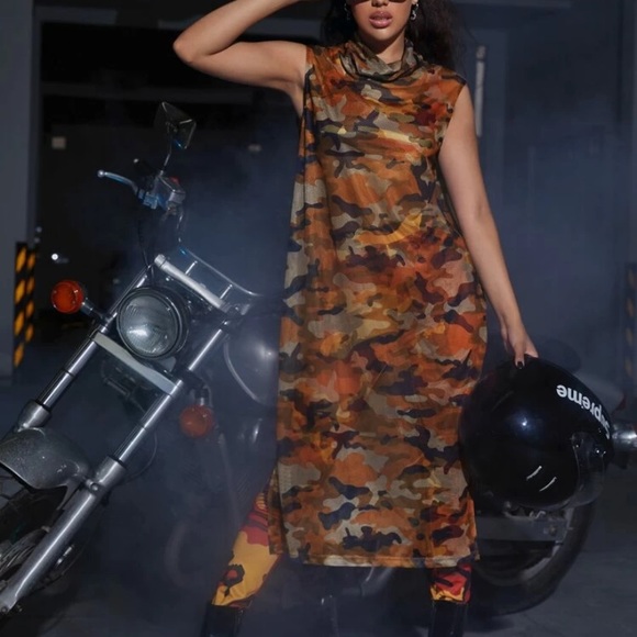 NWT funnel neck sheer camo mesh longline t… - Picture 3 of 6